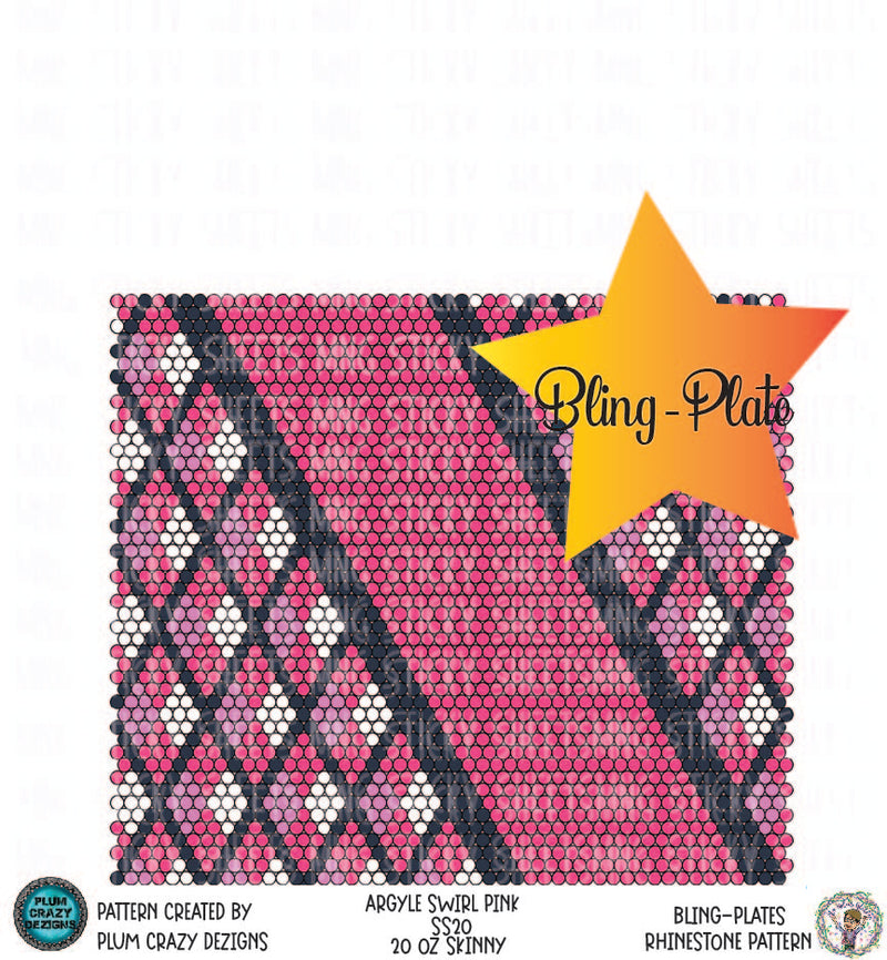 MNG Bling-Plates Rhinestone Patterns ** Argyle Swirl Pink** *SS20* 20oz Skinny
