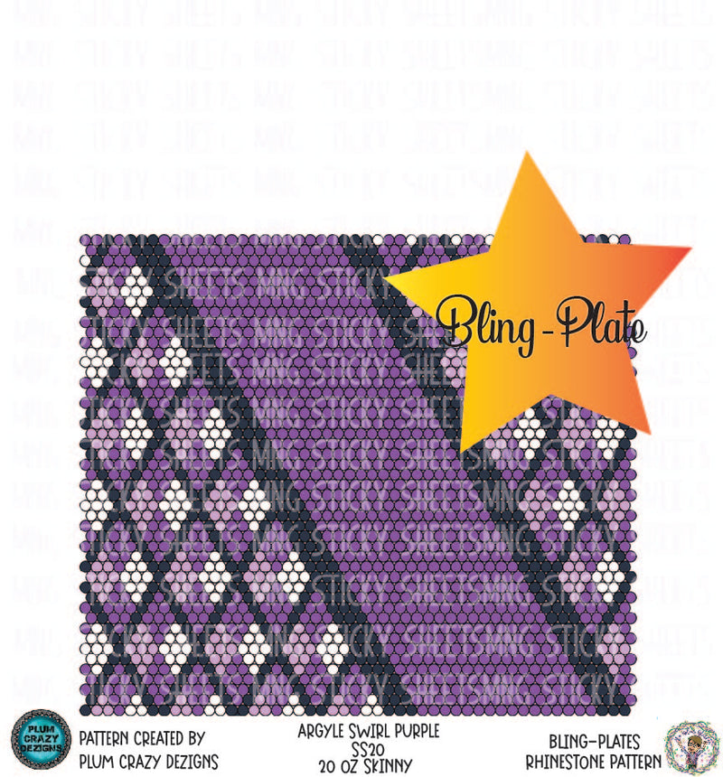 MNG Bling-Plates Rhinestone Patterns ** Argyle Swirl Purple** *SS20* 20oz Skinny
