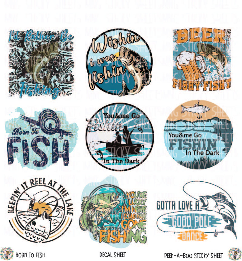 MNG Sticky Sheet Decals **Born to Fish**