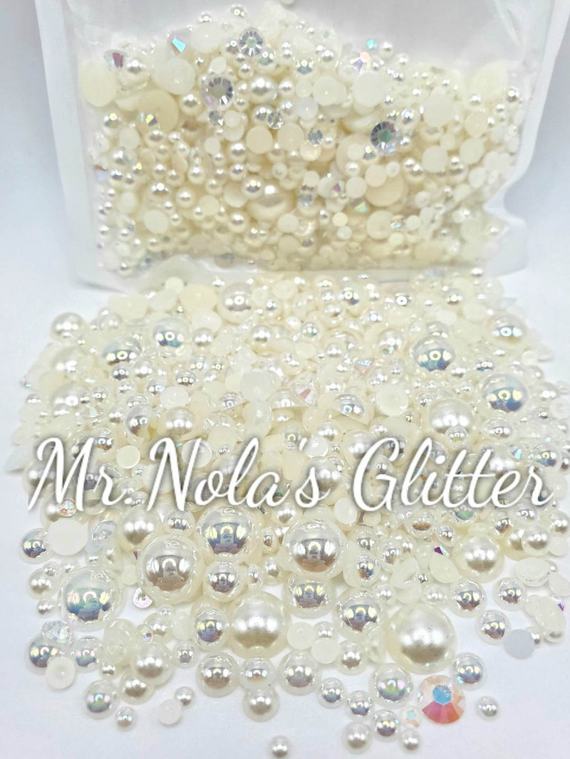 Royal Blue and Gold Pearl Mix, Flatback Pearls and Rhinestone Mix