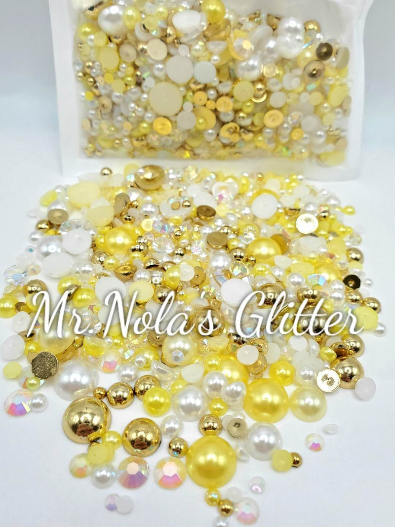 Niziky 1100Pcs Flatback Pearls And Rhinestone, Mixed Size 3Mm-10Mm Ab Color  Resin Rhinestones Half Pearls For Crafts, 30G Half R