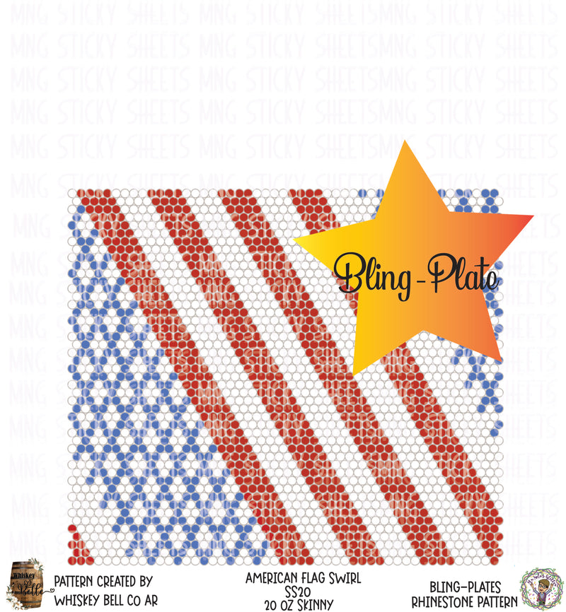 MNG Bling-Plates Rhinestone Patterns **American Flag Swirl** SS20 20 Skinny