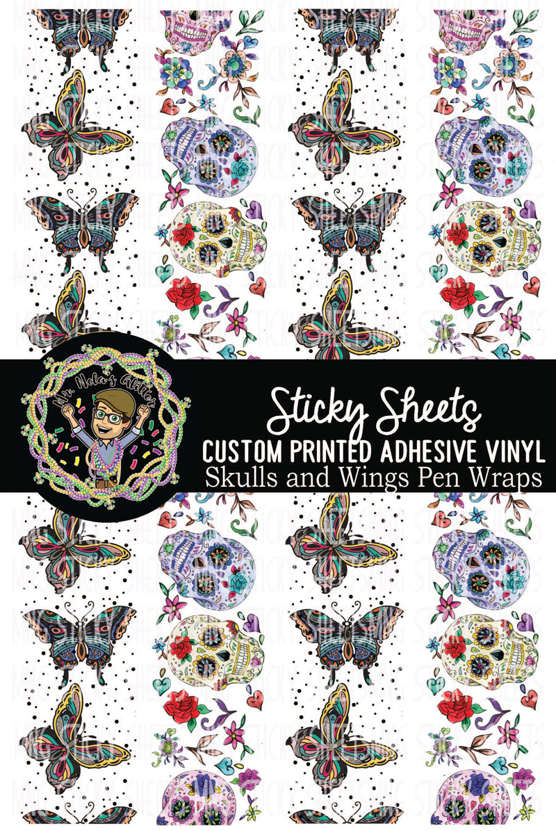 MNG Sticky Sheet Pen Wrap Sheets **Skulls and Wings**