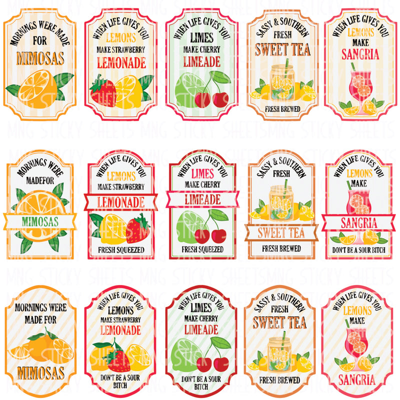 MNG Sticky Sheet Decals **Summer Drink Labels 1**