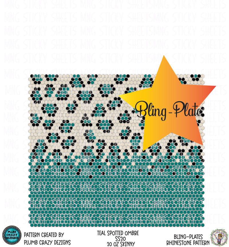 MNG Bling-Plates Rhinestone Patterns **Teal Spotted Ombre** *SS20* 20oz Skinny
